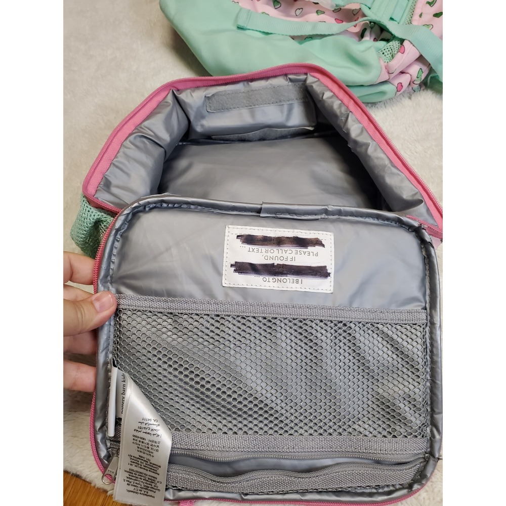 Pottery Barn Kids Roller Rabbit Pink Mint Hearts Backpack Lunch Bag Sack School - Picture 12 of 15